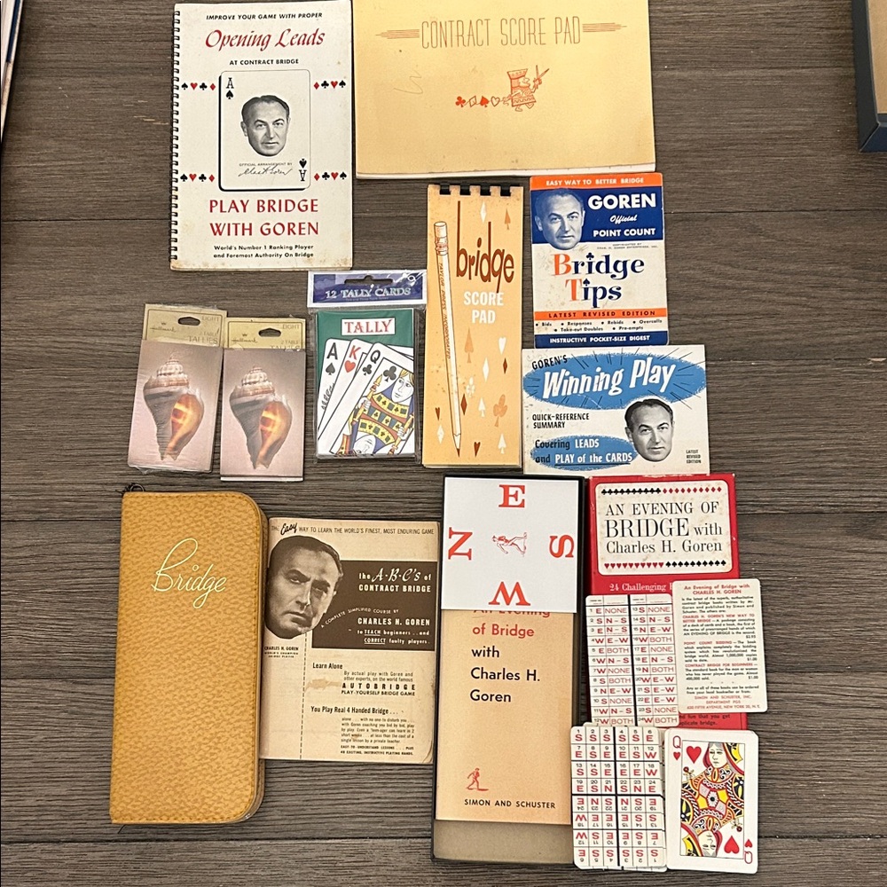 Vintage Bridge Card Game Collection Goren books game tips case talky cards etc